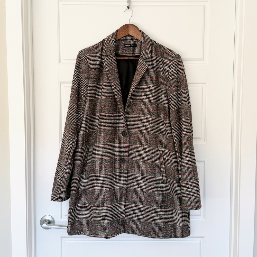 SHEIN Lightweight Blazer Jacket - Black/White/Red Plaid Houndstooth - Size XL